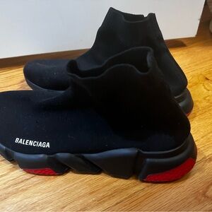 Balenciaga Black Sock Sneakers with Red Details